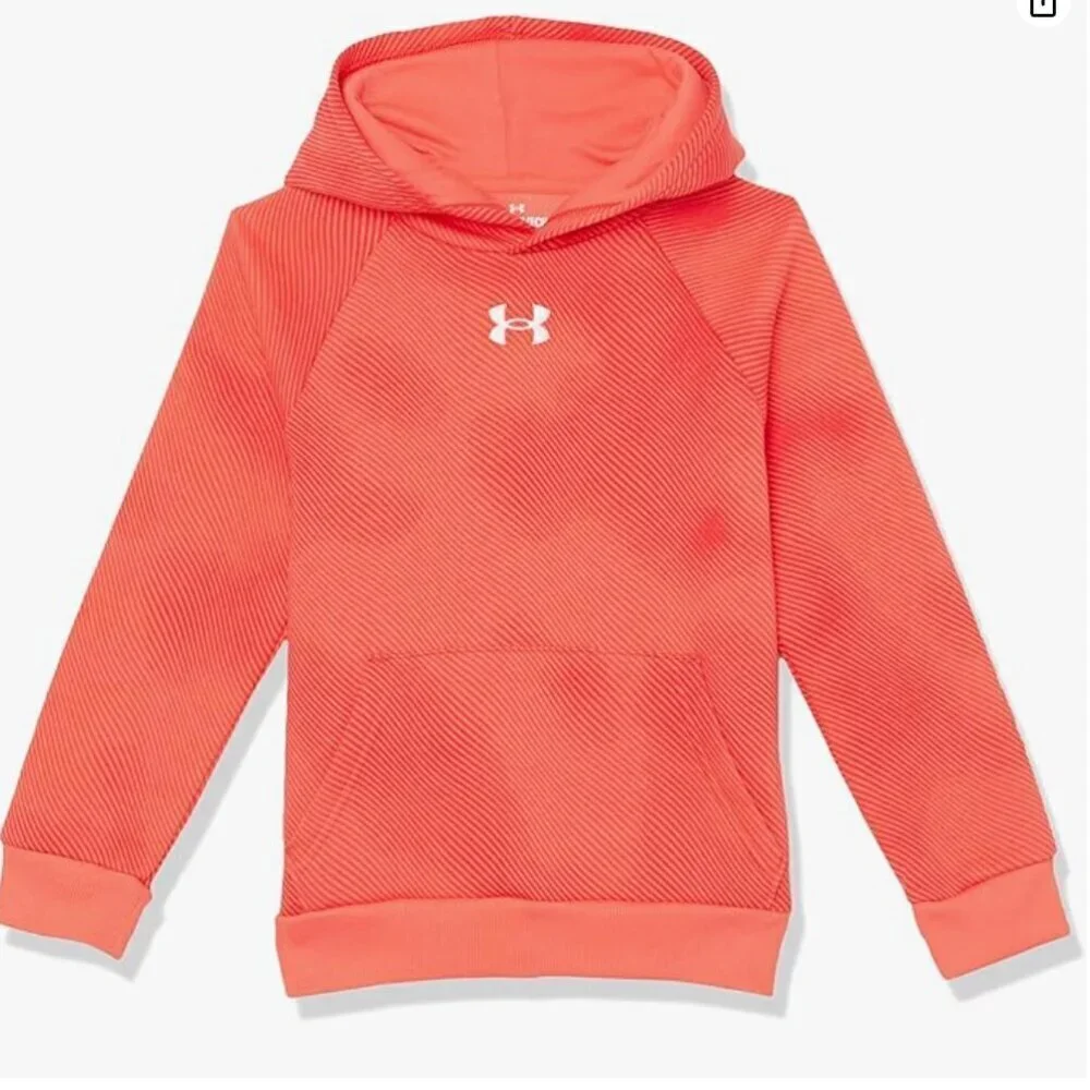 NWT Under Armour Boys' Rival Fleece Printed Hoodie, venom red/white, X-SMALL